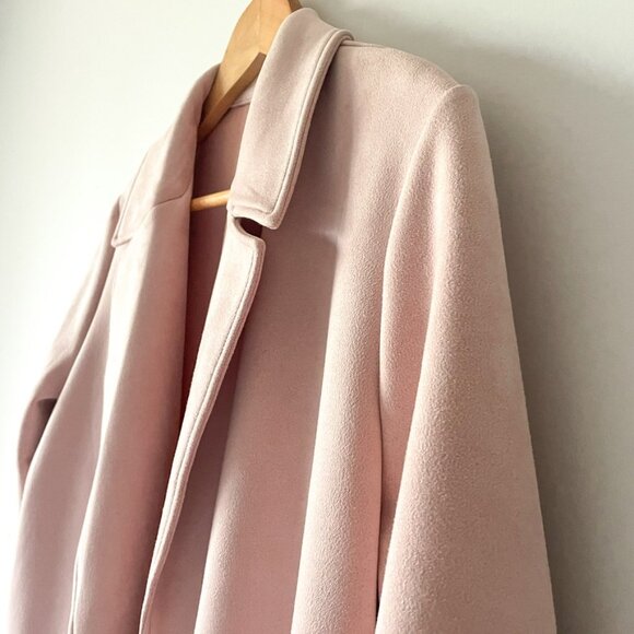 Zara Faux Suede Lapel Collar Coat Trench Jacket Blush Pink Size Medium - Picture 8 of 14